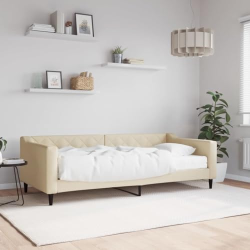 LAPOOH Tagesbett mit Matratze Creme 90x200 cm Stoff, Schlafsofa, Daybed, Bettsofa, Sofa Bed, Sofabett, Schlafcouch, Jugendbett, Bettgestell, Bettcouch - 3197412 von LAPOOH