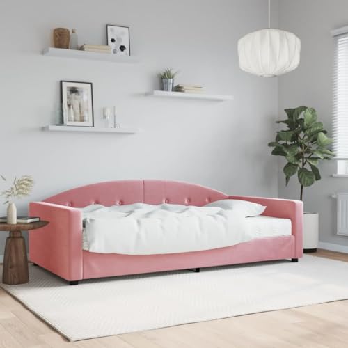 LAPOOH Tagesbett mit Matratze Rosa 100x200 cm Samt, Schlafsofa, Daybed, Bettsofa, Sofa Bed, Sofabett, Schlafcouch, Jugendbett, Bettgestell, Bettcouch - 3197287 von LAPOOH