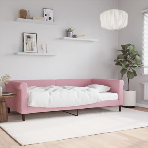 LAPOOH Tagesbett mit Matratze Rosa 100x200 cm Samt, Schlafsofa, Daybed, Bettsofa, Sofa Bed, Sofabett, Schlafcouch, Jugendbett, Bettgestell, Bettcouch - 3197757 von LAPOOH