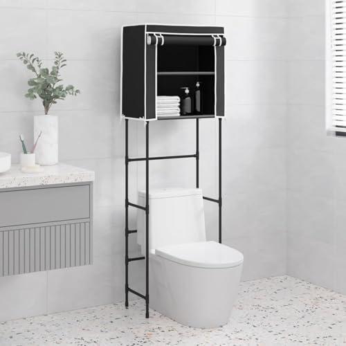 LAPOOH Toilettenregal 2 Ablagen Schwarz 56x30x170 cm Eisen~~Wc Regal, Regal Über Toilette, Regal Waschmaschine, Bad RegalÜberbauregal, Bad Regal Stehend, Toiletten Regal von LAPOOH