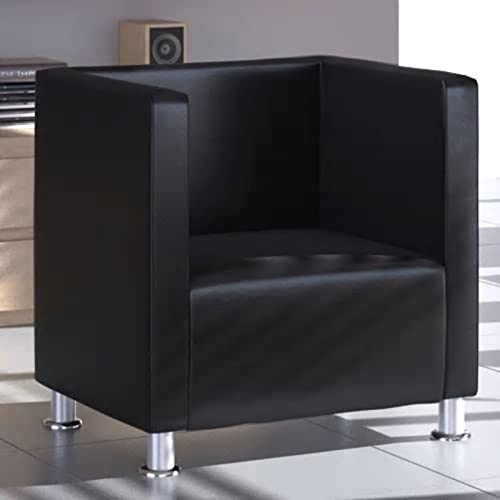 LAPOOH Würfel-Sessel, Sessel Wohnzimmer, Lesesessel, Stillsessel, Fernsehsessel, Schwarz Kunstleder von LAPOOH