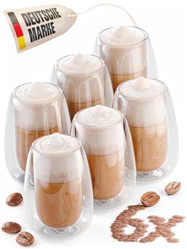LAPRESO® Cappuccino Tassen doppelwandig 6er Set 250ml - Doppelwandige Cappuccino Gläser modernes Design Kaffeetassen Teegläser aus Borosilikatglas von LAPRESO