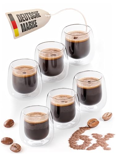 LAPRESO® Espressotassen doppelwandig 6er Set 80ml - Doppelwandige Kaffeegläser Espressogläser modernes Design Kaffeetassen aus Borosilikatglas von LAPRESO