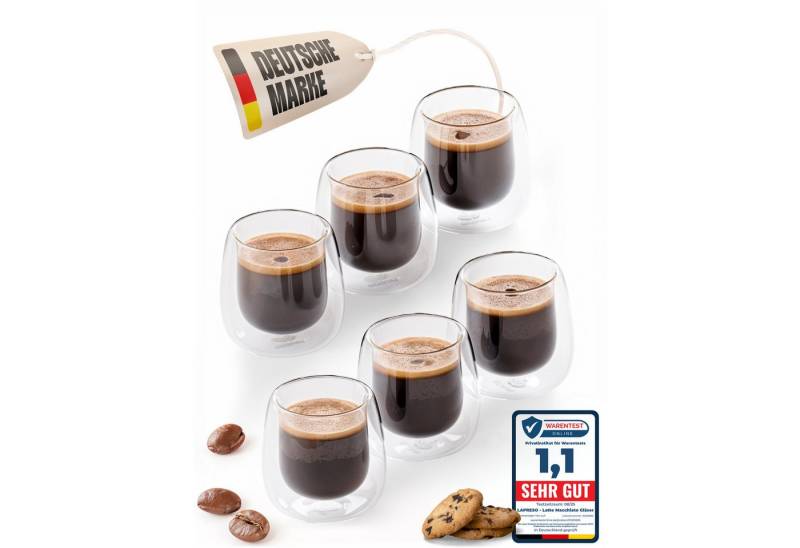 LAPRESO Espressoglas Doppelwandig Thermogläser Kaffeegläser Set 80 ml, Borosilikatglas, 6er Set LAPRESO Espressoglas Doppelwandig Thermogläser Kaffeegläser Set 80 ml, Borosilikatglas, 6er Set von LAPRESO