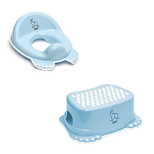 LAPSI® 2-teiliges Set Kinder-Toilettensitz Anti-Rutsch-Funktion + Tritthocker für Kinder Anti-Rutsch-Funktion, TÜV-Zertifikat, Sicheres Toilettenlernen, Elefant Blau von LAPSI