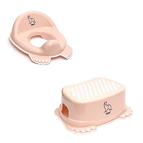 LAPSI® 2-teiliges Set Kinder-Toilettensitz Anti-Rutsch-Funktion + Tritthocker für Kinder Anti-Rutsch-Funktion, TÜV-Zertifikat, Sicheres Toilettenlernen, Elefant Rosa von LAPSI