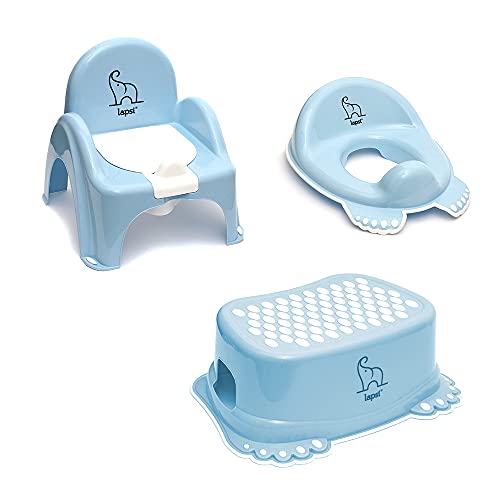 LAPSI® 3-teiliges Set Kindertopf Töpfchen + Kinder-Toilettensitz + Tritthocker Elefant Blau von LAPSI