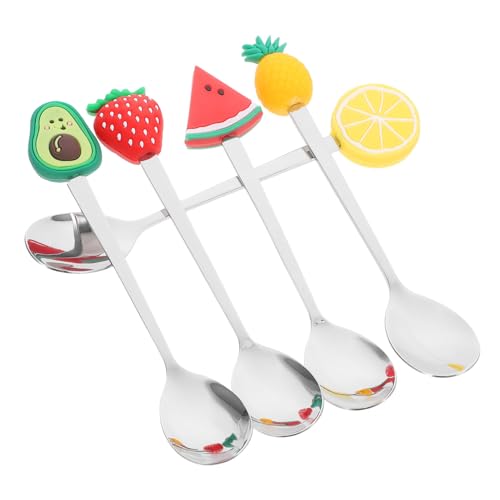 5 Stück Obstlöffel Dessertform Lustiger Servierlöffel Cartoon Niedliche Trauben Stahllöffel Kaffeelöffel Kaffeerührlöffel Wohnaccessoire Kompakte Teeschaufel Kaffeezubehör Pvc von LAPYAPPE