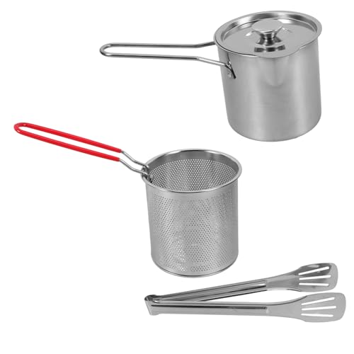 LAPYAPPE Fritteuse Satz 304 Multifunktionale Fritteuse mit Siebkorb Kleine für Haushalt und Restaurant Schnelles Erhitzen Leicht zu Reinigen Praktischer Hitzebeständiger Griff von LAPYAPPE