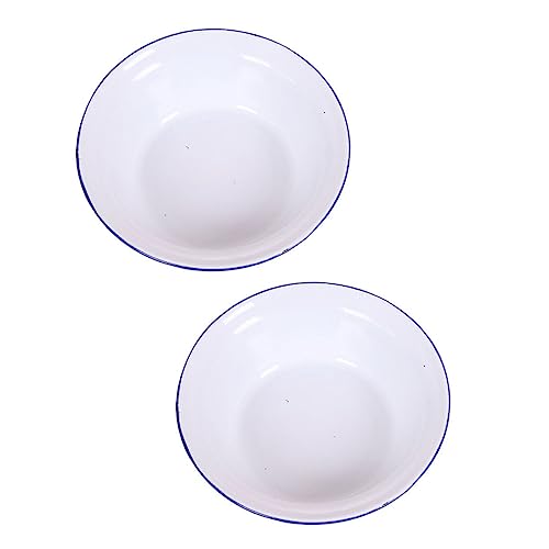 LAPYAPPE 2 Stück Vintage Emaille Schalen Weiß Retro Haushalts suppenschalen Langlebig Vielseitig als Aufbewahrungs Servierschalen für Obst Snacks Suppe Robust und Formbeständig von LAPYAPPE