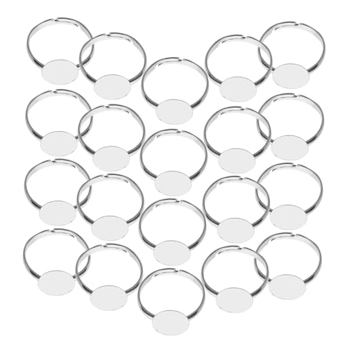 LAPYAPPE 20 Stück Teiliges Schmuckbastelset Verstellbare Ringe mit Runden Pads aus Metall Einstellbare Ringgrundlagen für DIY Schmuckherstellung Geeignet für Harz Bastelprojekte von LAPYAPPE