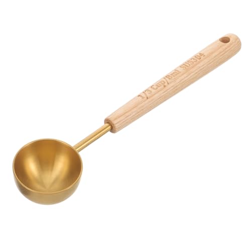 LAPYAPPE Edelstahl Messlöffel mit Holzgriff Mattgoldene Küchenwaage Löffel mit Rostfrei Vielseitig für Kaffee Milchpulver Backzutaten Langlebig und Stilvoll von LAPYAPPE