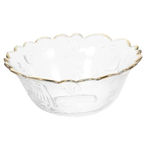 LAPYAPPE Große Glasschale mit Goldenem Rand Tiefe Servierschüssel für Salat Dessert Obst und Snacks Lebensmittelecht Langlebig und Leicht zu Reinigen Stilvolle Ansprechende Glasschüssel von LAPYAPPE
