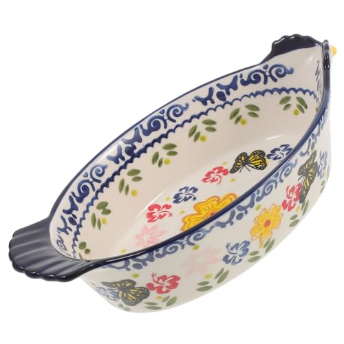 LAPYAPPE Keramische Backform mit Doppelgriff Hühnerform Baking Dish für Quiche Fleisch und Gemüse Design Leicht zu Reinigen und Vielseitig Einsetzbar von LAPYAPPE