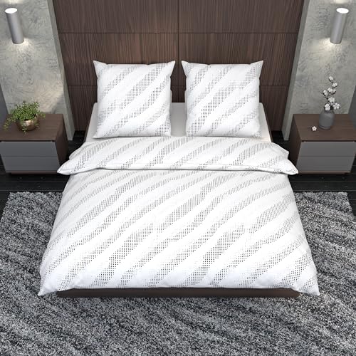 LARAWELL Bettwäsche 135x200 Baumwolle ganzjahres Bettwäsche-Sets weiß schwarz diagonal Premium von LARAWELL