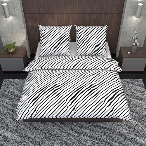 LARAWELL Bettwäsche 135x200 Baumwolle ganzjahres Bettwäsche-Sets weiß schwarz wellig Premium von LARAWELL