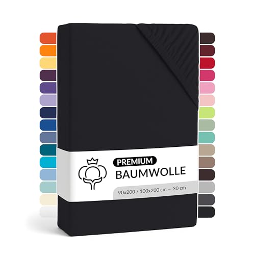 LARAWELL Spannbettlaken 90x200cm Baumwolle, bis 100x200, schwarz, Spannbetttuch aus extra dickem Premium Jersey (gekämmt), Matratzenhöhe bis 22 cm, bügelfrei, atmungsaktiv, formstabil von LARAWELL