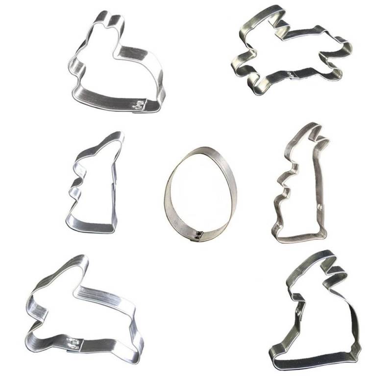 LARES Ausstechform Hasenfamilie & Ei, Weißblech, 7er Set, Größen 4 x 4-6cm und 3 x12cm - Made in Germany von LARES