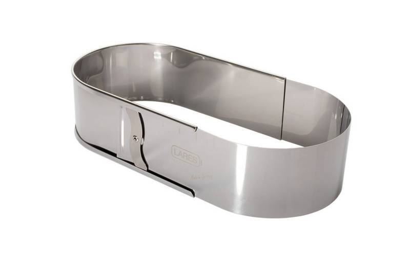 LARES Backform ovaler Backrahmen - Groß mit Klemmung - 28-40x15x6,3cm - aus Edelstahl, zum Backen von leckeren Kuchen und vielem mehr - Made in Germany von LARES