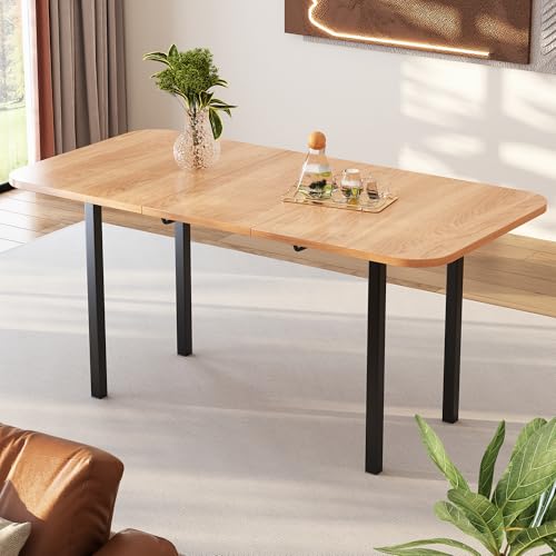 LARFOEK Ausziehbarer Rechteckig Esstisch Esszimmertisch Küchentisch für 4-6 Personen, Dining Table aus Holz, 120(160) x 80 x 75 cm, Holzfarbe von LARFOEK