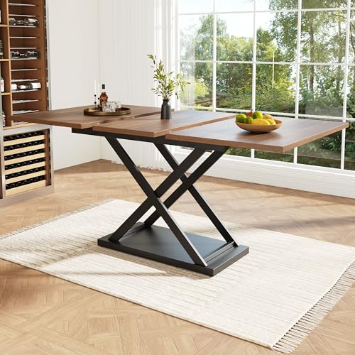 LARFOEK Esstisch, Klappbarer Küchentisch, Design mit Gekreuzten Beinen, für Kleine Räume, Teleskoptisch für Wohnzimmer und Esszimmer, 120-160×80cm, Walnussfarbener (A) von LARFOEK