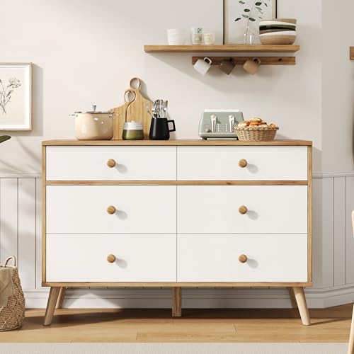 LARFOEK Kommode mit 6 Schubladen, 116 cm Breit Sideboard Holz, Küchenschrank Aufbewahrungsschrank Mehrzweckschrank für Wohnzimmer Schlafzimmer, 116 x 40 x 80cm LARFOEK Kommode mit 6 Schubladen, 116 cm Breit Sideboard Holz, Küchenschrank Aufbewahrungsschrank Mehrzweckschrank für Wohnzimmer Schlafzimmer, 116 x 40 x 80cm von LARFOEK