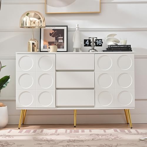 LARFOEK Komodenschrank mit 3 Schubladen und 2 Türen, Sideboard Weiss mit Verstellbaren Regalen und Kippschutz, Sideboard Wohnzimmer für Wohnzimmer Schlafzimmer Flur, 120 X 40 X 78 cm von LARFOEK