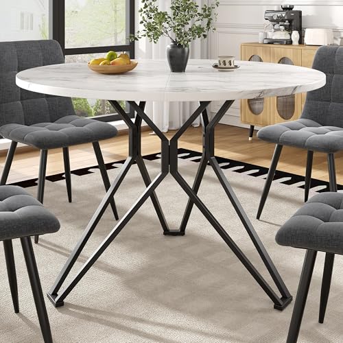 LARFOEK Runder Esstisch mit Weißer Marmor Tischplatte, Küchentisch mit Metallbein, Tisch für 4 Personen, 100cm Moderner Couchtisch für Esszimmer, Wohnzimmer von LARFOEK