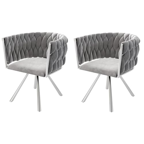 LARFOEK Samtstuhl Esszimmerstühle, 2er Set, Moderner Sessel mit Vier Stützbeinen aus Metall, Einzelner Luxus Küchenstühle, Polsterstühle für Wohnzimmer, Arbeitszimmer (2 Stück Grau Silber) von LARFOEK