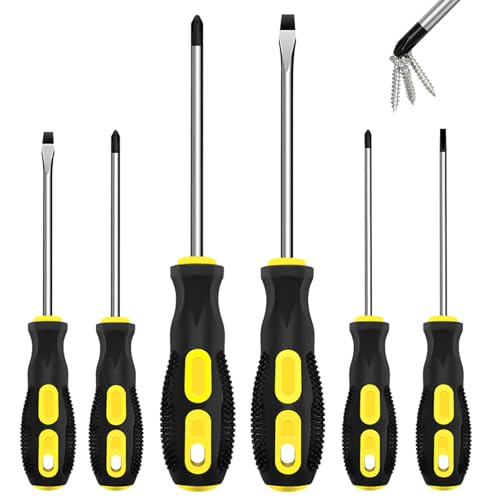 LARFOEK Schraubendreher Set Magnetisch, 6-teilig Werkzeug-Set, 3 Kreuzschlitzschraubendreher und 3 Flachschraubendreher, Professioneller Kissengriff, zum Befestigen und Lösen von LARFOEK