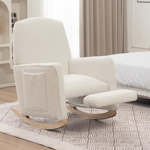 LARFOEK Teddy Stoff Schaukelstuhl mit Fußstütze, Schaukelsessel Stillsessel Sessel Relaxstuhl, Superweicher Relaxsessel für Wohnzimmer, Schlafzimmer, Babyzimmer, bis 110kg belastbar, Weiß LARFOEK Teddy Stoff Schaukelstuhl mit Fußstütze, Schaukelsessel Stillsessel Sessel Relaxstuhl, Superweicher Relaxsessel für Wohnzimmer, Schlafzimmer, Babyzimmer, bis 110kg belastbar, Weiß von LARFOEK