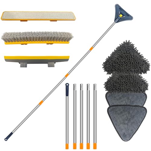 Multifunktionales Wischmopp-Wand- Und Fußleisten-Fensterputzer, Langstieliges Wischwerkzeug Zum Reinigen Von Fenstern, Böden, Fußleisten, Deckenbürste Mit 4 Wiederverwendbaren Pads (Blau) von LARFOEK