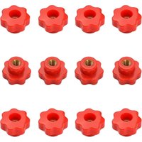 12 Stück M6 Stern-Klemmknöpfe mit Rändelgewinde, roter Kunststoff, Messing, Durchgangsloch-Set, Innengewinde, Mutter, Schraubengriff für Geräte von LARGEIGHT