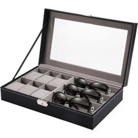 Aufbewahrungsbox für Brillen und Uhren aus PU-Leder mit 6 Brillenfächern und 3 Uhrenfächern, staubdicht Aufbewahrungsbox für Brillen und Uhren aus PU-Leder mit 6 Brillenfächern und 3 Uhrenfächern, staubdicht von LARGEIGHT