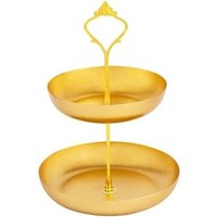 Doppelschichtiges Metall-Tablett zur Schreibtischorganisation, Aufbewahrungstablett für Kosmetik, Schmuck, Dessert, Obst, Eisen-Snacktablett (Gold) von LARGEIGHT