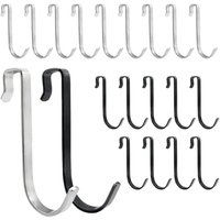Duschtürhaken – 20 Stück 10 mm Badezimmertürhaken, S-förmige Aufhängehaken, für Badezimmer, Schlafzimmer, Küche (10 Schwarz, 10 Silber) von LARGEIGHT
