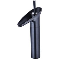 Mattschwarzer Badezimmerhahn – Retro-Wasserhahn in Schwarz mit Wasserfall-Design – Hoher Badezimmerhahn – Einhebel-Waschbeckenhahn aus Messing – von LARGEIGHT