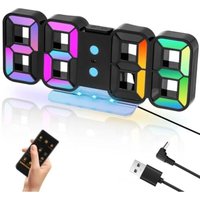 [NIE BENUTZT]Digitale Wanduhr, 3D-LED-Wecker mit Fernbedienung, Schlummerfunktion, Nachtlicht, 14 RGB-Farben, 12/24-Stunden-Helligkeitseinstellung, von LARGEIGHT
