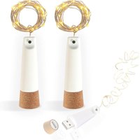 [NIE BENUTZT]Flaschenlichter, wiederaufladbar per USB, 2 m, 20 LED-Flaschendeckellichter, 8 Modi, Kupferdraht-LED-Lichterkette, DIY-Dekoration für von LARGEIGHT