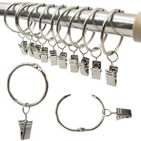 [NIE BENUTZT]Gardinenringe, 40 Stück Gardinenringe mit Clips, dekoratives Metall-Gardinenclip-Haken-Set, 40 mm Innendurchmesser, silberfarben, von LARGEIGHT