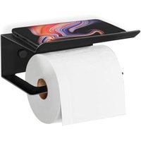 [NIE BENUTZT]Schwarzer Toilettenpapierhalter ohne Bohren, selbstklebend, Wandmontage, Edelstahl-Toilettenpapierhalter mit Ablage, modernes von LARGEIGHT