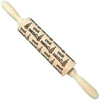 Nudelholz aus Holz mit Weihnachtsmuster, 3D-Präge-Nudelholz, weihnachtliches 3D-Nudelholz, antihaftbeschichteter geprägter Zuckerpastenroller (Frohe von LARGEIGHT