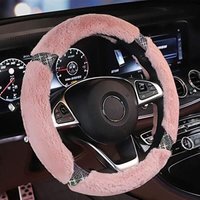 Plüsch-Lenkradbezug für Damen, universeller Auto-Lenkradschutz, 38 cm Auto-Lenkradbezug, Winter-Auto-Lenkradschutz, rutschfest, atmungsaktiv (Pink) von LARGEIGHT