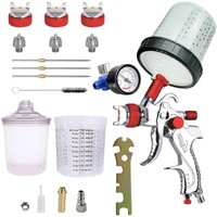 Professionelle HVLP-Farbspritzpistole 600 ccm mit 3 Düsen 1,4 mm 1,7 mm 2,0 mm, mit Luftregler, 600 ml Einwegbecher und Farbmischbecher (rot) von LARGEIGHT