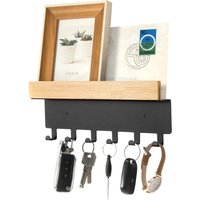 Schlüsselhalter für die Wand, Schlüsselhalter aus Bambus und Edelstahl, Wand-Schlüsselaufbewahrungshalter mit Haken für den Kücheneingang (schwarz, 6 Schlüsselhalter für die Wand, Schlüsselhalter aus Bambus und Edelstahl, Wand-Schlüsselaufbewahrungshalter mit Haken für den Kücheneingang (schwarz, 6 von LARGEIGHT