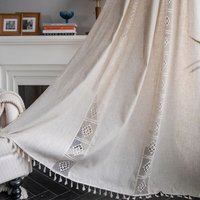 Vorhänge aus Baumwolle und Leinen im Bohemian-Stil, blickdicht, Beige, 150 x 240 cm, Hohlhaken, aus Polyester und Leinen Vorhänge aus Baumwolle und Leinen im Bohemian-Stil, blickdicht, Beige, 150 x 240 cm, Hohlhaken, aus Polyester und Leinen von LARGEIGHT