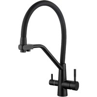 Wasserfilter Messing Küchenarmatur Trinkwasserfilter Kran Doppelauslauf Mischbatterie 360 Grad drehbar Sauberes Wasser Spülbecken Wasserhahn (Schwarz) von LARGEIGHT