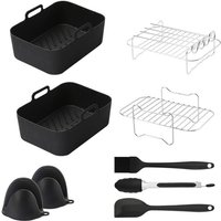 Zubehör für Luftfritteusen, Dampfhalterung, Grill und Abdeckung aus Silikon (9-teiliges Set) von LARGEIGHT