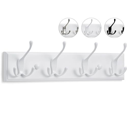 LARHN Garderobenhaken Weiß - Garderobenleiste Weiß mit 4 Haken - 42 cm - Kleiderhaken Wand - Wandgarderobe für Flure, Garderoben, Schlafzimmer und Badezimmer von LARHN