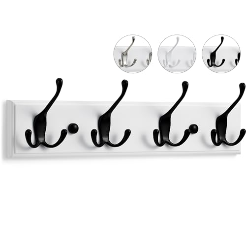 LARHN Garderobenhaken Weiß - Garderobenleiste Weiß mit 4 Haken in Schwarz - 42 cm - Kleiderhaken Wand - Wandgarderobe für Flure, Garderoben, Schlafzimmer und Badezimmer von LARHN
